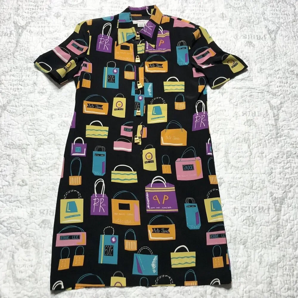 VTG Anne Crimmins for Umi Collections Silk Dress Black Pink Shoulder Pads Size 8 - Picture 1 of 12